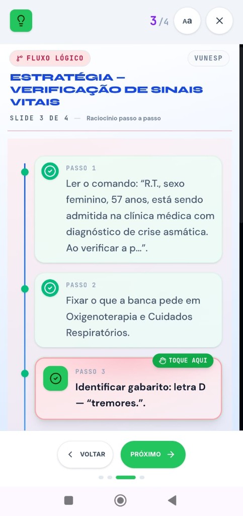 NeuroSlide Fluxo Lógico — Verificação de Sinais Vitais, estudo reverso AVANT enf no celular