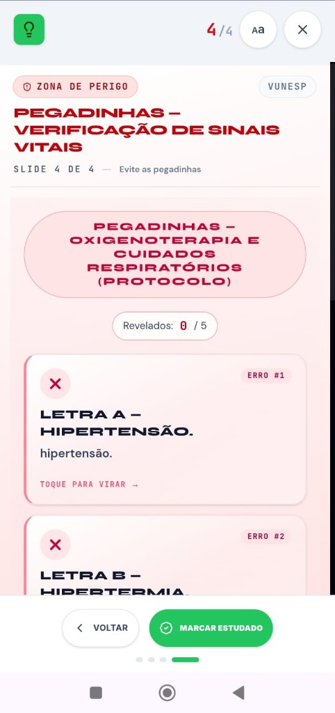 NeuroSlide Zona de Perigo — Oxigenoterapia e Sinais Vitais, estudo reverso AVANT enf no celular